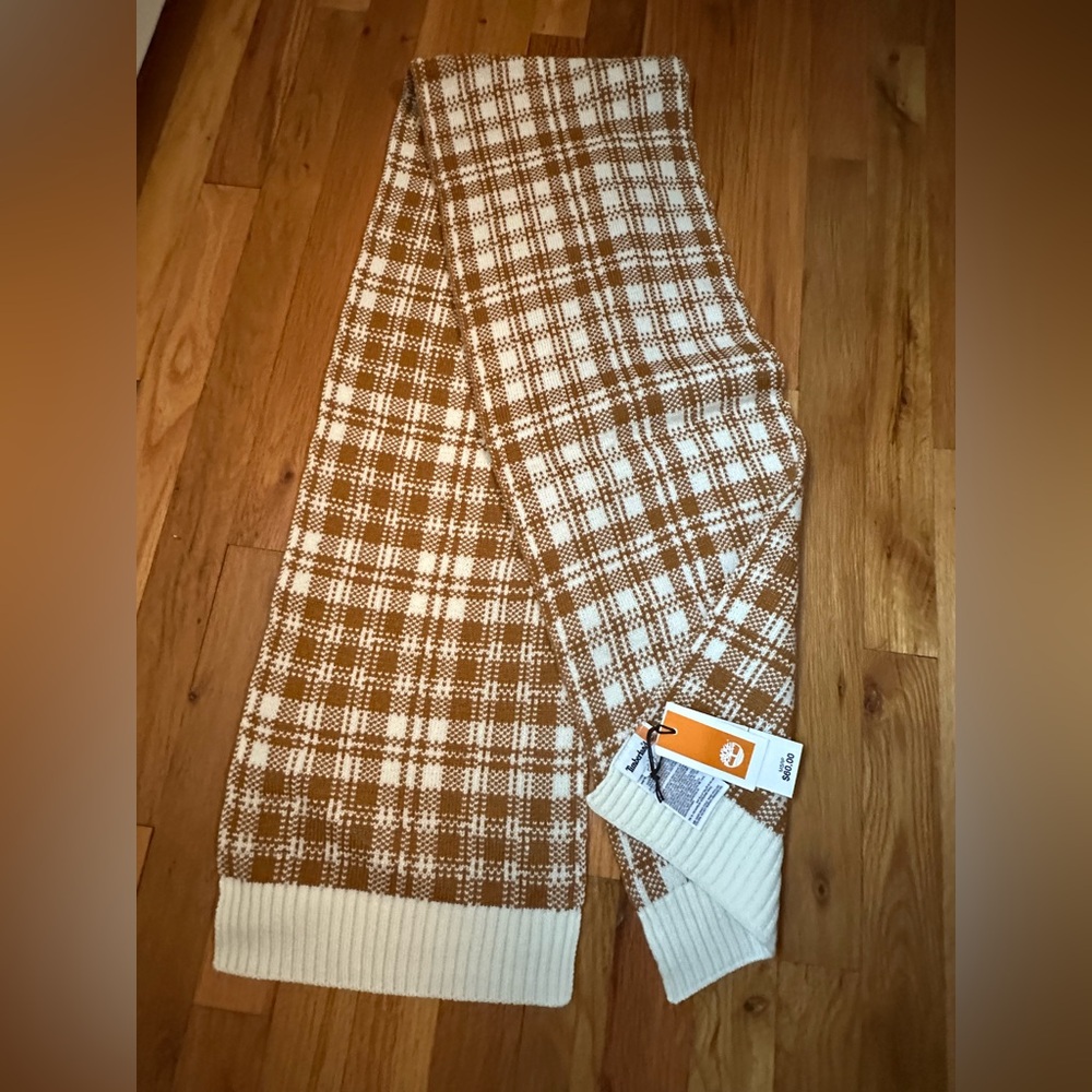 Timberland Brown and White Plaid Scarf
